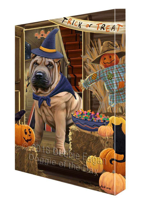 Enter at Own Risk Trick or Treat Halloween Shar Pei Dog Canvas Print Wall Art Décor CVS97316