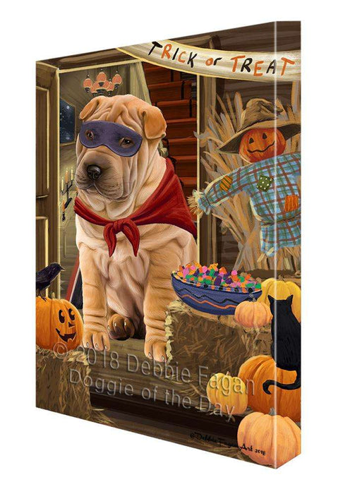 Enter at Own Risk Trick or Treat Halloween Shar Pei Dog Canvas Print Wall Art Décor CVS97325