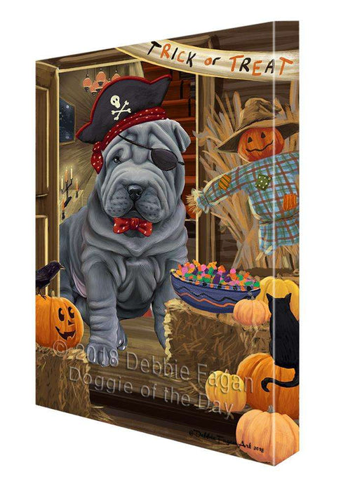 Enter at Own Risk Trick or Treat Halloween Shar Pei Dog Canvas Print Wall Art Décor CVS97334