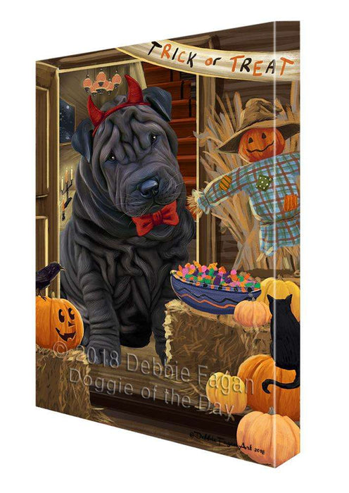 Enter at Own Risk Trick or Treat Halloween Shar Pei Dog Canvas Print Wall Art Décor CVS97343