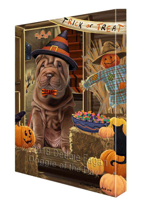 Enter at Own Risk Trick or Treat Halloween Shar Pei Dog Canvas Print Wall Art Décor CVS97352