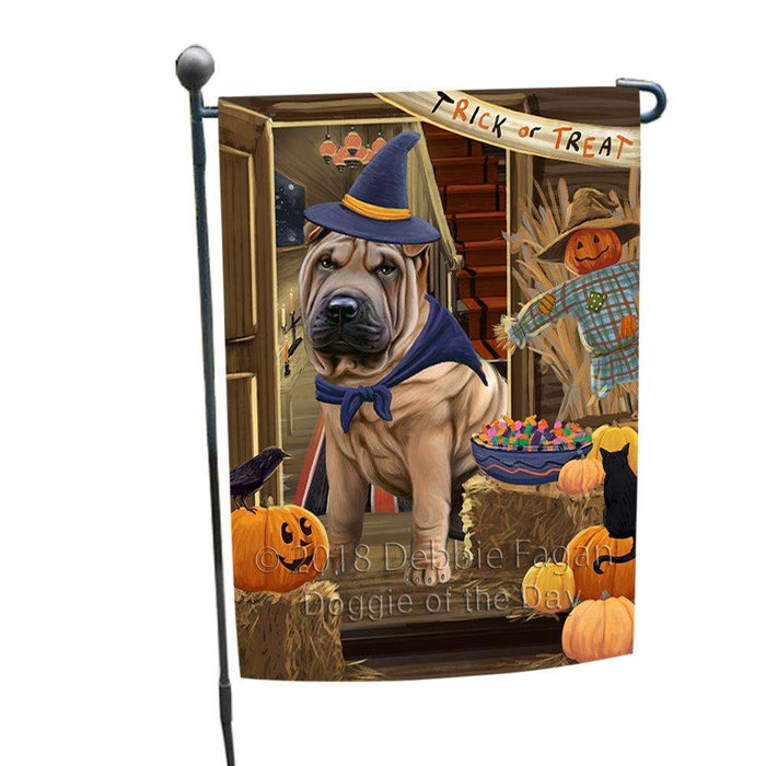 Enter at Own Risk Trick or Treat Halloween Shar Pei Dog Garden Flag GFLG53336