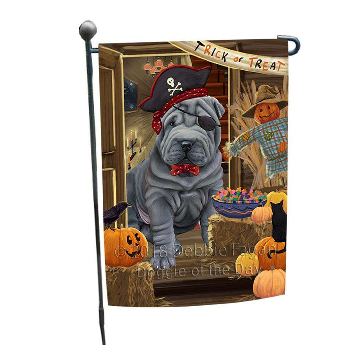 Enter at Own Risk Trick or Treat Halloween Shar Pei Dog Garden Flag GFLG53338