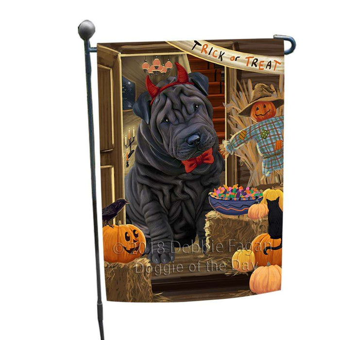 Enter at Own Risk Trick or Treat Halloween Shar Pei Dog Garden Flag GFLG53339