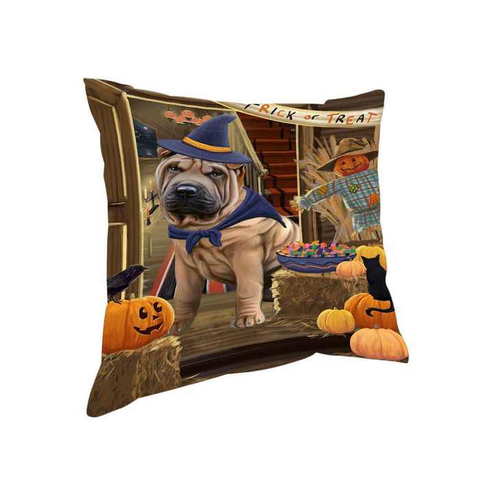 Enter at Own Risk Trick or Treat Halloween Shar Pei Dog Pillow PIL69720