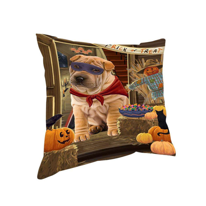 Enter at Own Risk Trick or Treat Halloween Shar Pei Dog Pillow PIL69724