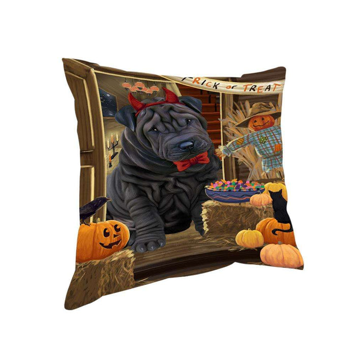 Enter at Own Risk Trick or Treat Halloween Shar Pei Dog Pillow PIL69732