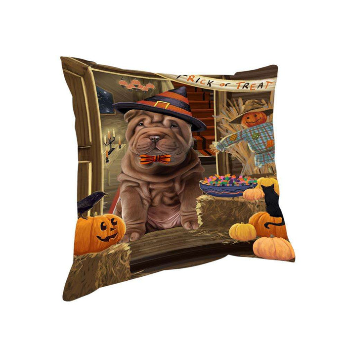 Enter at Own Risk Trick or Treat Halloween Shar Pei Dog Pillow PIL69736
