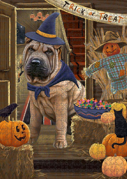 Enter at Own Risk Trick or Treat Halloween Shar Pei Dog Puzzle with Photo Tin PUZL80300