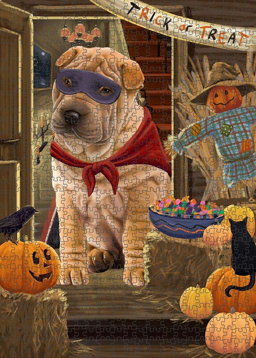 Enter at Own Risk Trick or Treat Halloween Shar Pei Dog Puzzle  PUZL80256