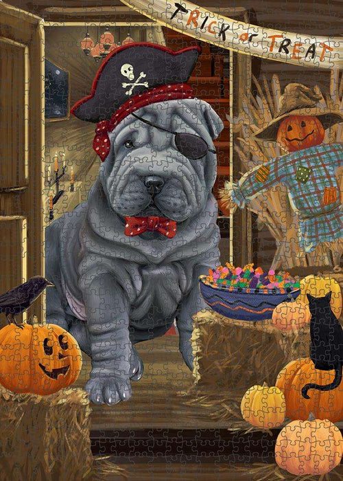 Enter at Own Risk Trick or Treat Halloween Shar Pei Dog Puzzle with Photo Tin PUZL80260