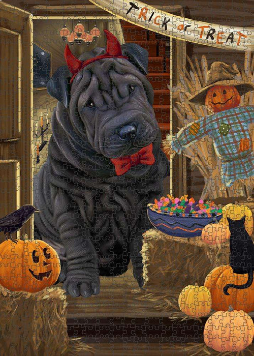 Enter at Own Risk Trick or Treat Halloween Shar Pei Dog Puzzle with Photo Tin PUZL80264