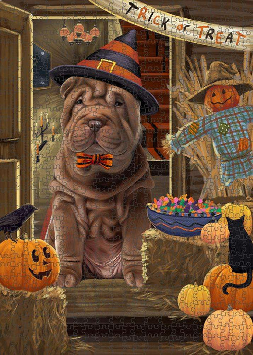 Enter at Own Risk Trick or Treat Halloween Shar Pei Dog Puzzle with Photo Tin PUZL80268