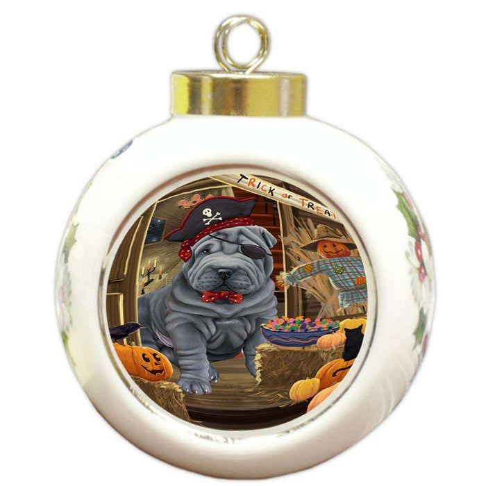 Enter at Own Risk Trick or Treat Halloween Shar Pei Dog Round Ball Christmas Ornament RBPOR53276