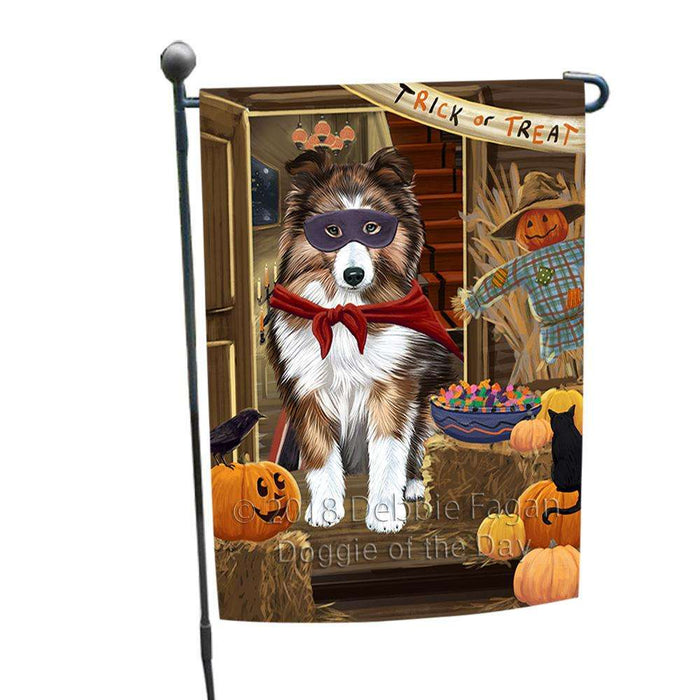 Enter at Own Risk Trick or Treat Halloween Shetland Sheepdog Garden Flag GFLG53342