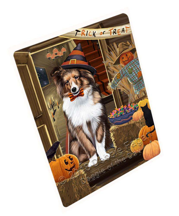 Enter at Own Risk Trick or Treat Halloween Shetland Sheepdog Large Refrigerator / Dishwasher Magnet RMAG80580