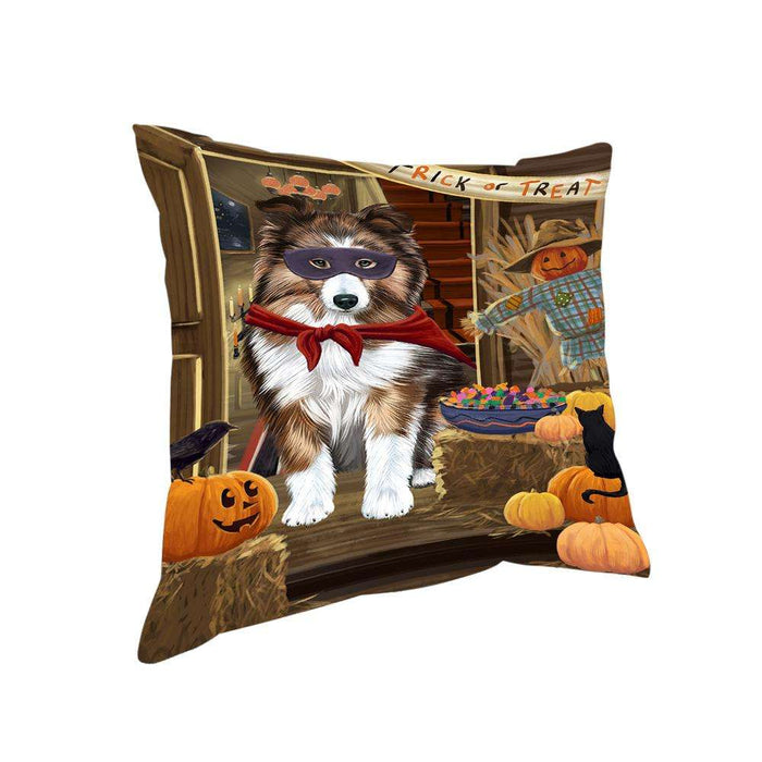 Enter at Own Risk Trick or Treat Halloween Shetland Sheepdog Pillow PIL69744