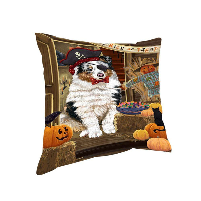 Enter at Own Risk Trick or Treat Halloween Shetland Sheepdog Pillow PIL69748