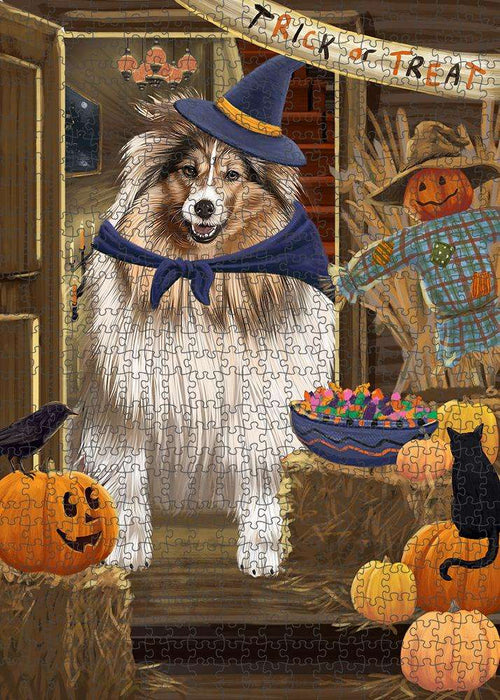 Enter at Own Risk Trick or Treat Halloween Shetland Sheepdog Puzzle with Photo Tin PUZL80272