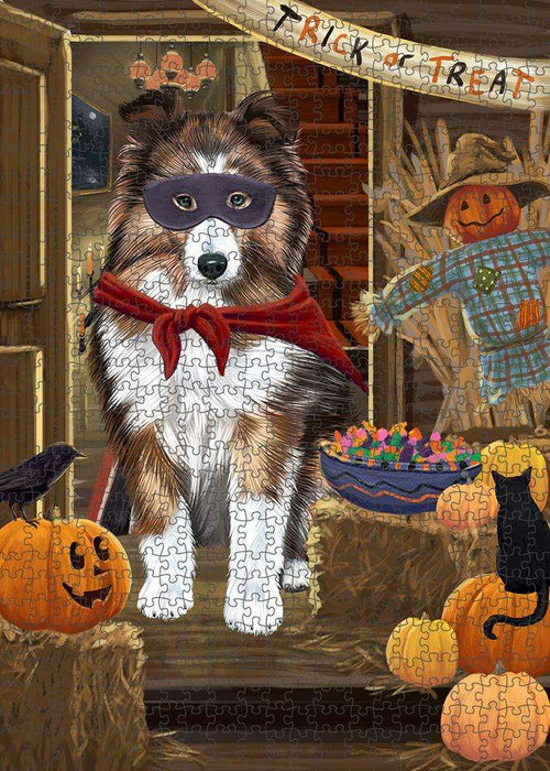 Enter at Own Risk Trick or Treat Halloween Shetland Sheepdog Puzzle with Photo Tin PUZL80276