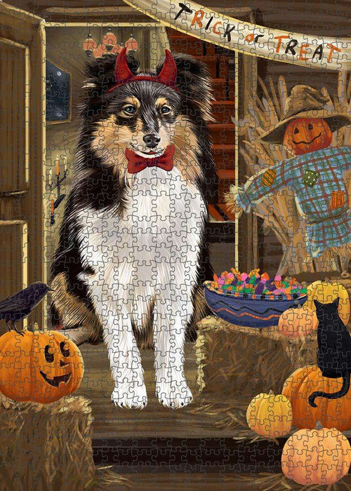 Enter at Own Risk Trick or Treat Halloween Shetland Sheepdog Puzzle with Photo Tin PUZL80284