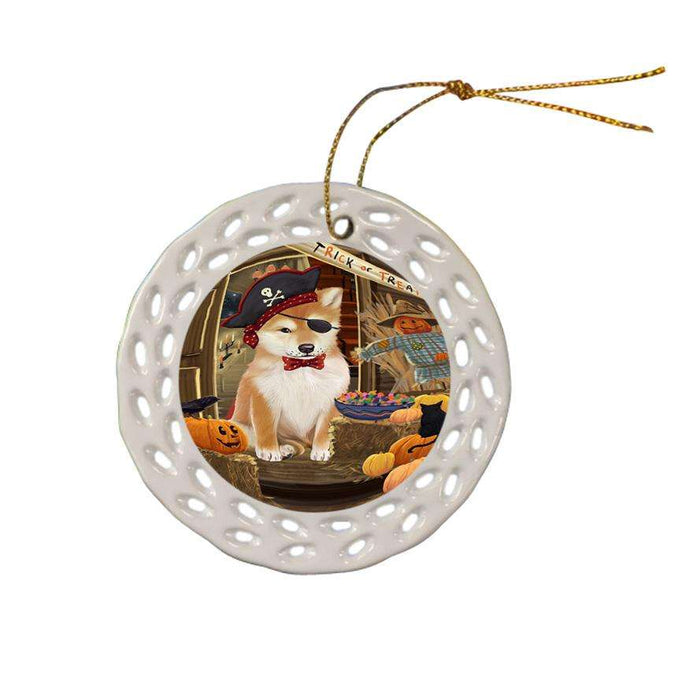 Enter at Own Risk Trick or Treat Halloween Shiba Inu Dog Ceramic Doily Ornament DPOR53286