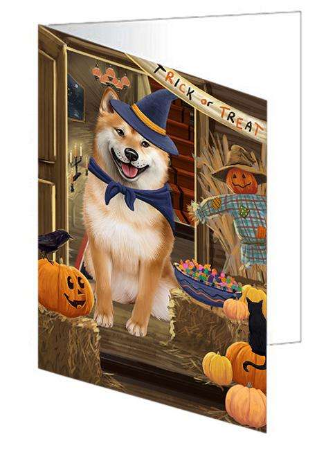 Enter at Own Risk Trick or Treat Halloween Shiba Inu Dog Handmade Artwork Assorted Pets Greeting Cards and Note Cards with Envelopes for All Occasions and Holiday Seasons GCD63881