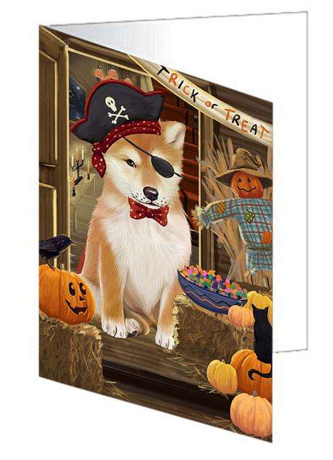 Enter at Own Risk Trick or Treat Halloween Shiba Inu Dog Handmade Artwork Assorted Pets Greeting Cards and Note Cards with Envelopes for All Occasions and Holiday Seasons GCD63887