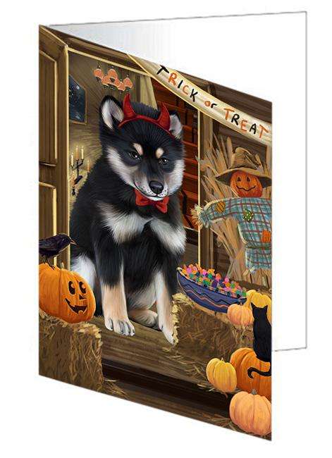 Enter at Own Risk Trick or Treat Halloween Shiba Inu Dog Handmade Artwork Assorted Pets Greeting Cards and Note Cards with Envelopes for All Occasions and Holiday Seasons GCD63890
