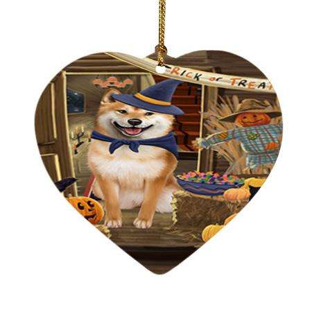 Enter at Own Risk Trick or Treat Halloween Shiba Inu Dog Heart Christmas Ornament HPOR53284