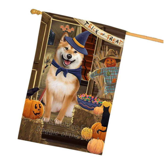 Enter at Own Risk Trick or Treat Halloween Shiba Inu Dog House Flag FLG53482