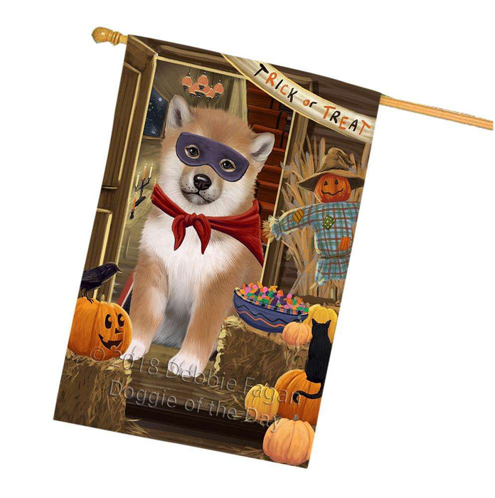 Enter at Own Risk Trick or Treat Halloween Shiba Inu Dog House Flag FLG53483