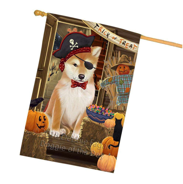 Enter at Own Risk Trick or Treat Halloween Shiba Inu Dog House Flag FLG53484