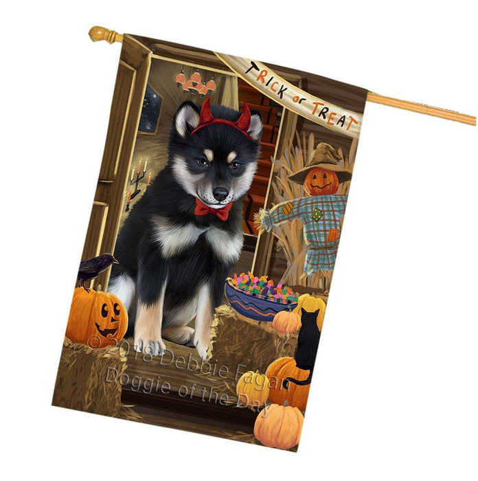 Enter at Own Risk Trick or Treat Halloween Shiba Inu Dog House Flag FLG53485