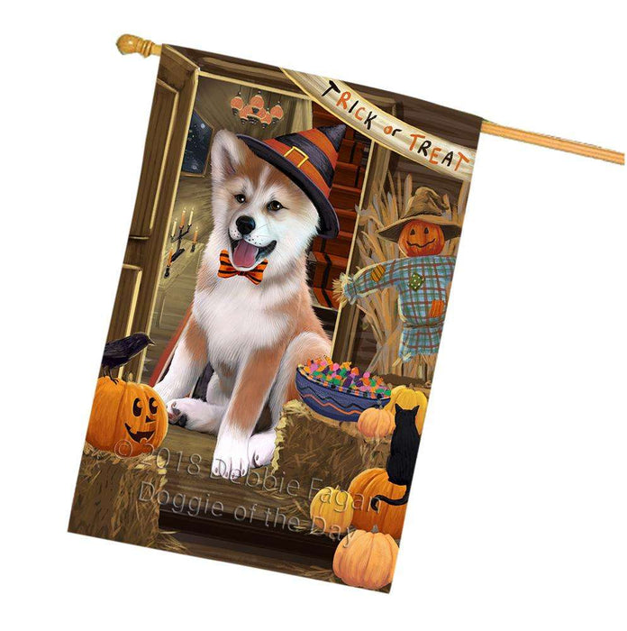 Enter at Own Risk Trick or Treat Halloween Shiba Inu Dog House Flag FLG53486