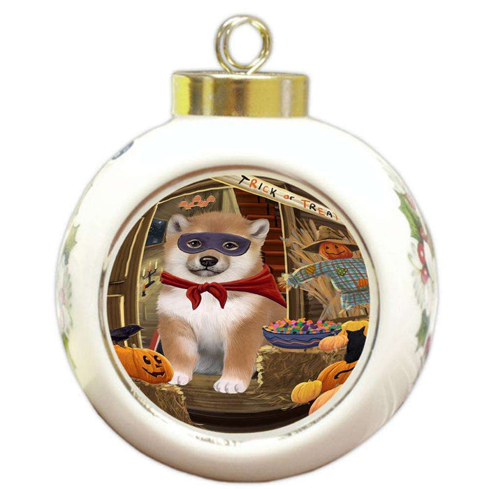 Enter at Own Risk Trick or Treat Halloween Shiba Inu Dog Round Ball Christmas Ornament RBPOR53285