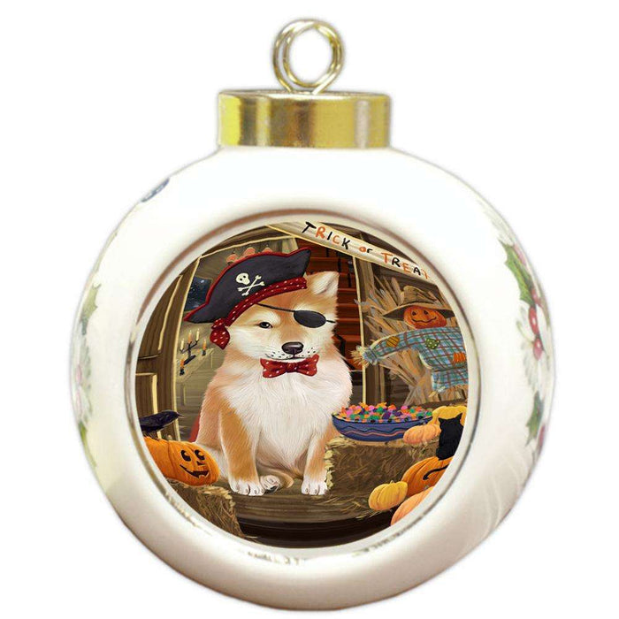 Enter at Own Risk Trick or Treat Halloween Shiba Inu Dog Round Ball Christmas Ornament RBPOR53286