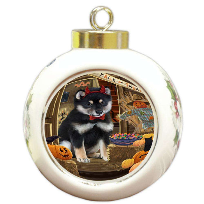 Enter at Own Risk Trick or Treat Halloween Shiba Inu Dog Round Ball Christmas Ornament RBPOR53287