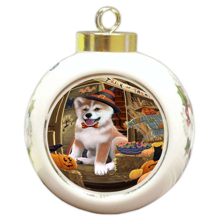 Enter at Own Risk Trick or Treat Halloween Shiba Inu Dog Round Ball Christmas Ornament RBPOR53288