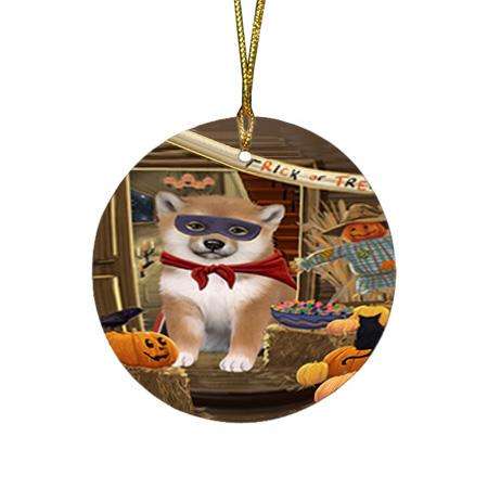 Enter at Own Risk Trick or Treat Halloween Shiba Inu Dog Round Flat Christmas Ornament RFPOR53276