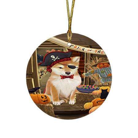 Enter at Own Risk Trick or Treat Halloween Shiba Inu Dog Round Flat Christmas Ornament RFPOR53277