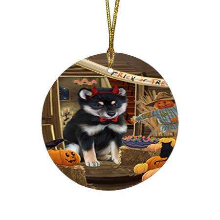 Enter at Own Risk Trick or Treat Halloween Shiba Inu Dog Round Flat Christmas Ornament RFPOR53278