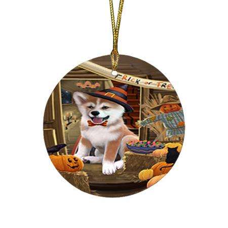 Enter at Own Risk Trick or Treat Halloween Shiba Inu Dog Round Flat Christmas Ornament RFPOR53279