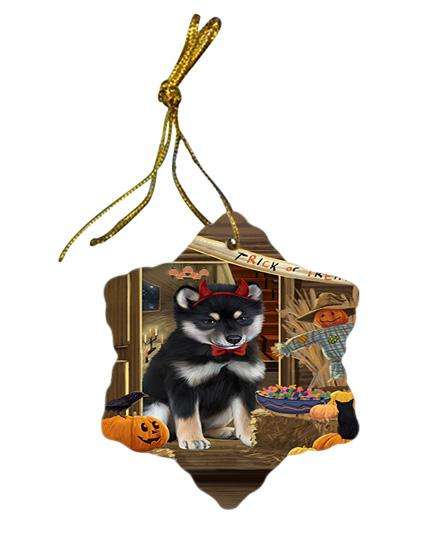Enter at Own Risk Trick or Treat Halloween Shiba Inu Dog Star Porcelain Ornament SPOR53278