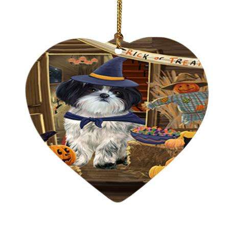 Enter at Own Risk Trick or Treat Halloween Shih Tzu Dog Heart Christmas Ornament HPOR53289