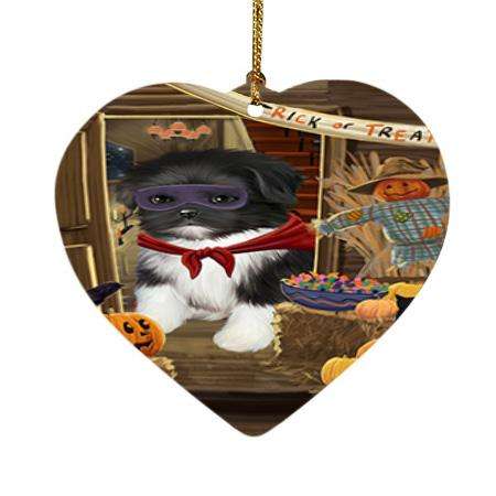 Enter at Own Risk Trick or Treat Halloween Shih Tzu Dog Heart Christmas Ornament HPOR53290
