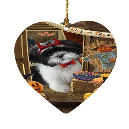 Enter at Own Risk Trick or Treat Halloween Shih Tzu Dog Heart Christmas Ornament HPOR53292