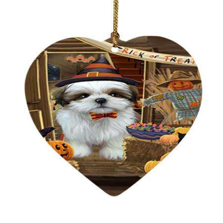 Enter at Own Risk Trick or Treat Halloween Shih Tzu Dog Heart Christmas Ornament HPOR53293