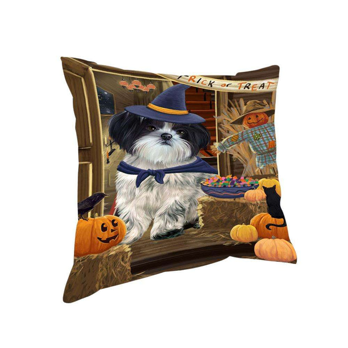 Enter at Own Risk Trick or Treat Halloween Shih Tzu Dog Pillow PIL69780