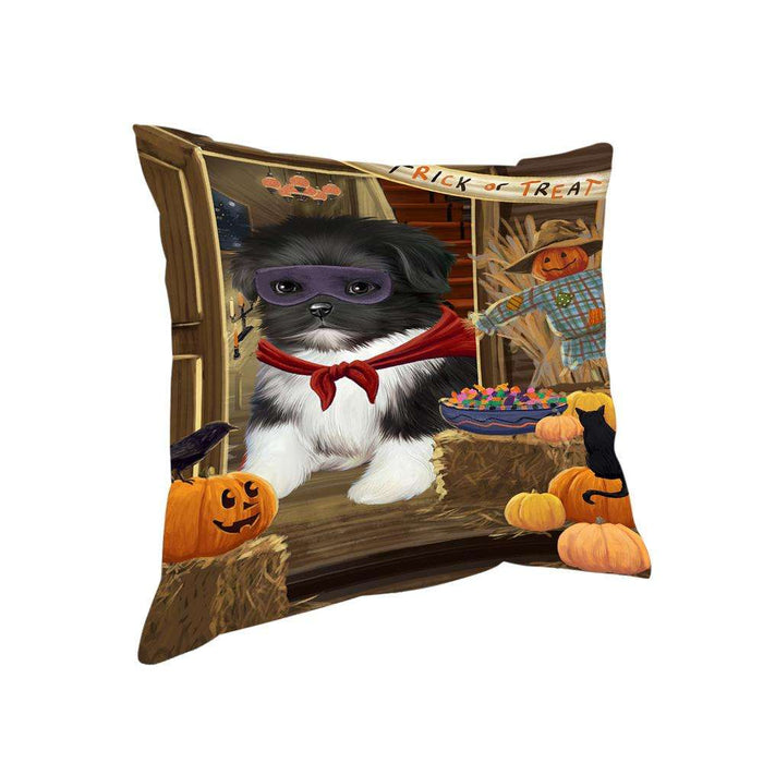 Enter at Own Risk Trick or Treat Halloween Shih Tzu Dog Pillow PIL69784